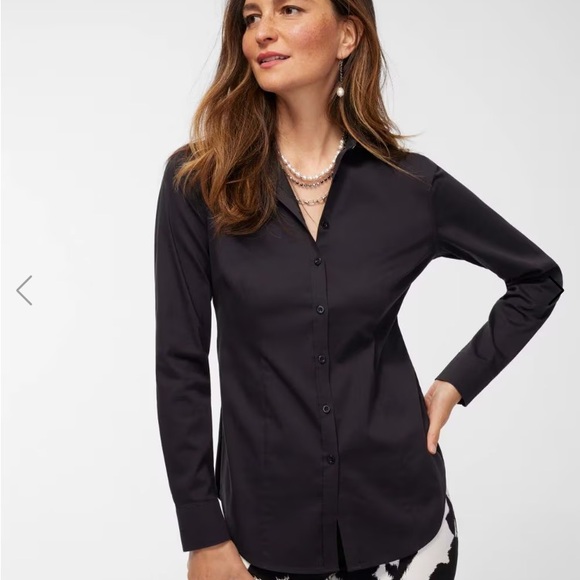 Chico's Elegant Black Long Sleeve No Iron Button-Down Shirt - Picture 1 of 8